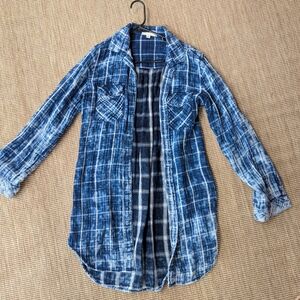 Cloth & Stone Women's Shirt Dress Blue Plaid Collar Button Long Sleeve